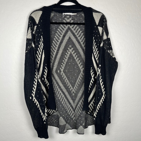 Blu Pepper Aztec Cardigan Sweater Open Front Geometric Black White Size M - Picture 1 of 8